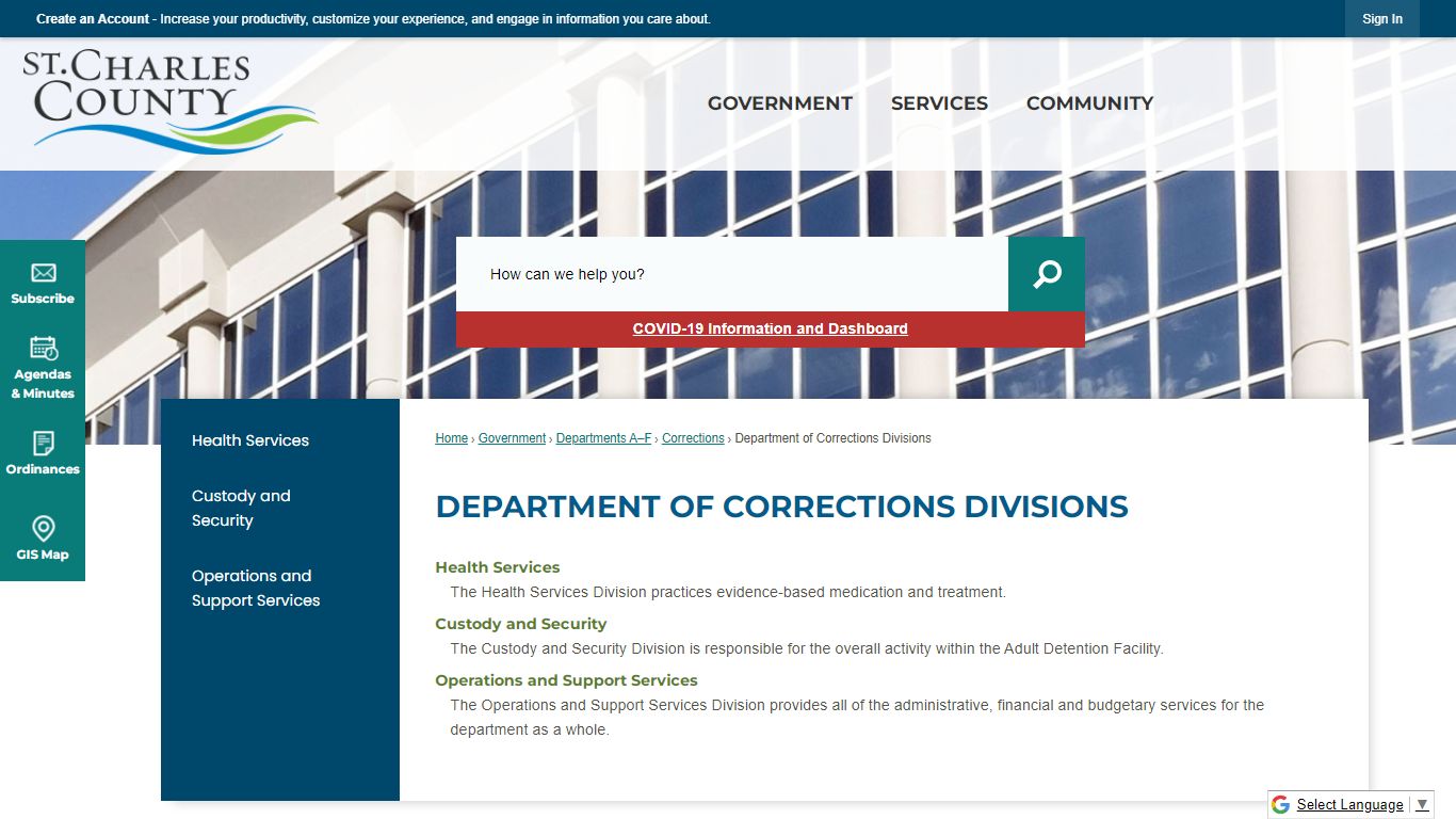 Department of Corrections Divisions | St Charles County, MO - Official ...